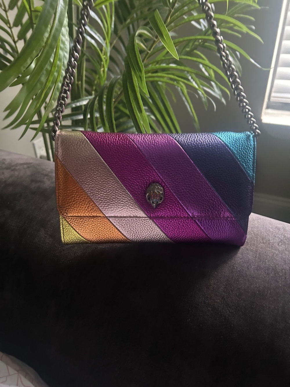 Metallic Multicolor Stripe Women's Clutch - Gold, Silver, Pink, Purple, Blue